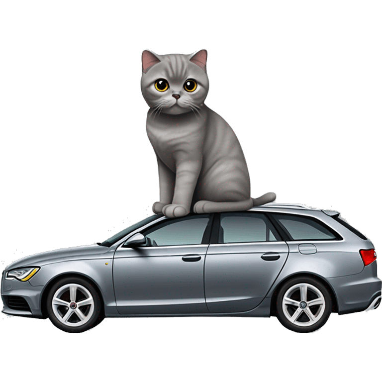 Gray scottish fold cat with audi a6 c6 black avant car  emoji