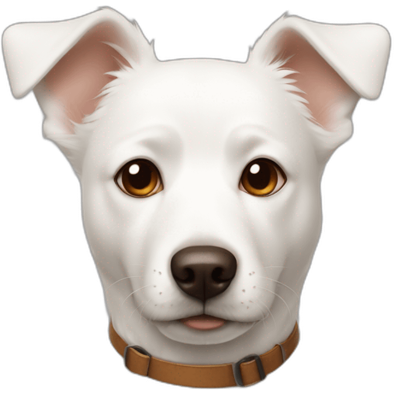 White dog with a brown spot on his eyes and both ears  emoji