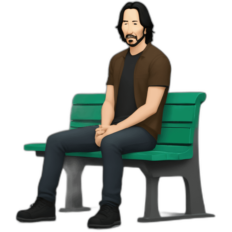 bench with keanu reeves sitting at left corner looking at the ground sadly emoji