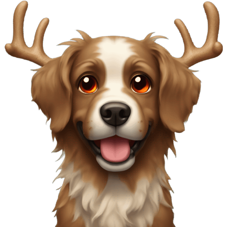 Brown scraggly dog with Christmas antler and red light up nose  emoji