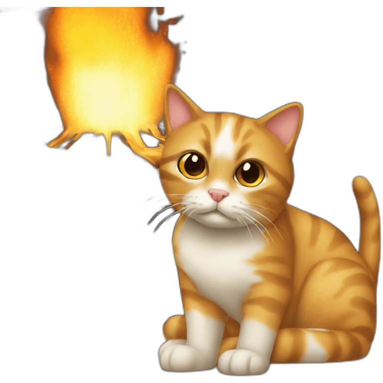 Cat behind burning computer emoji