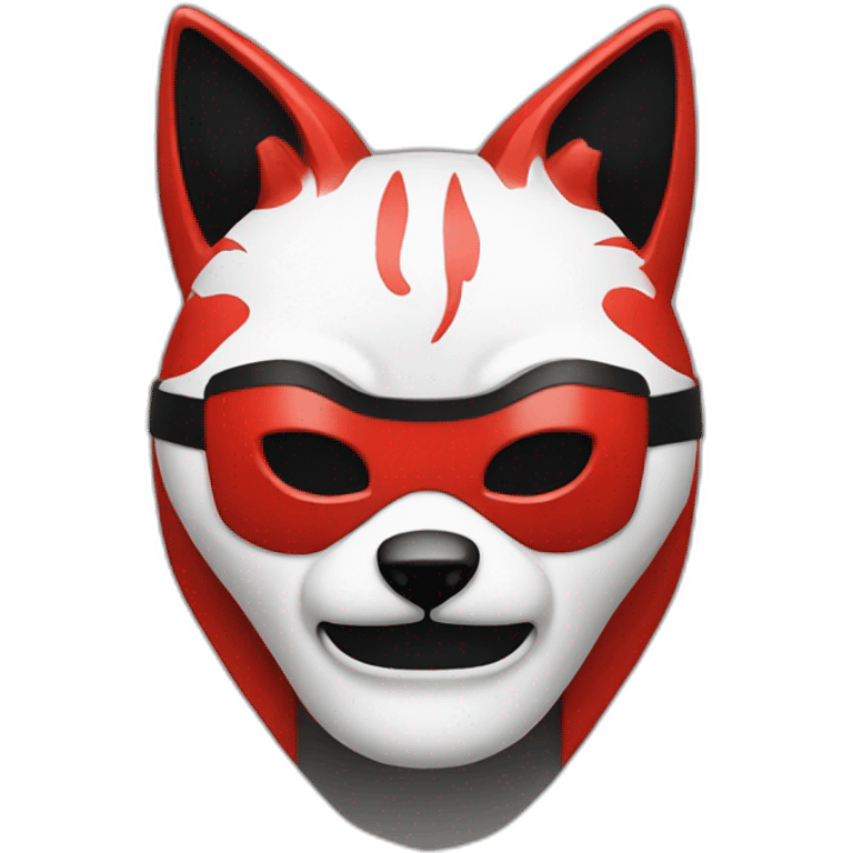 Hacker with Japanese red, black, white kitsune mask emoji