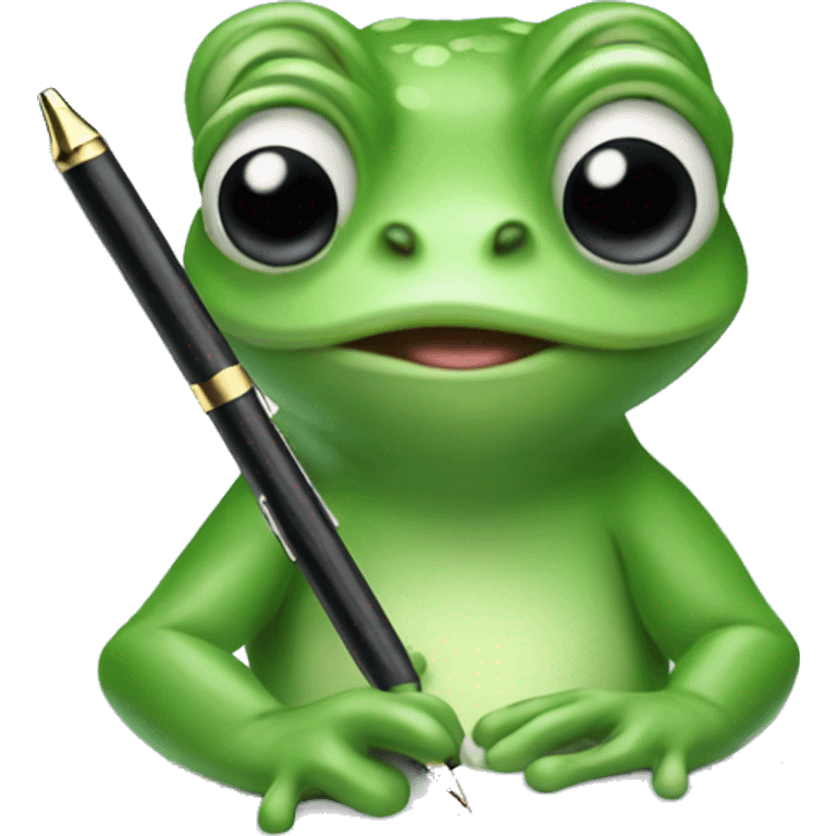 Surf green frog holding a pen emoji