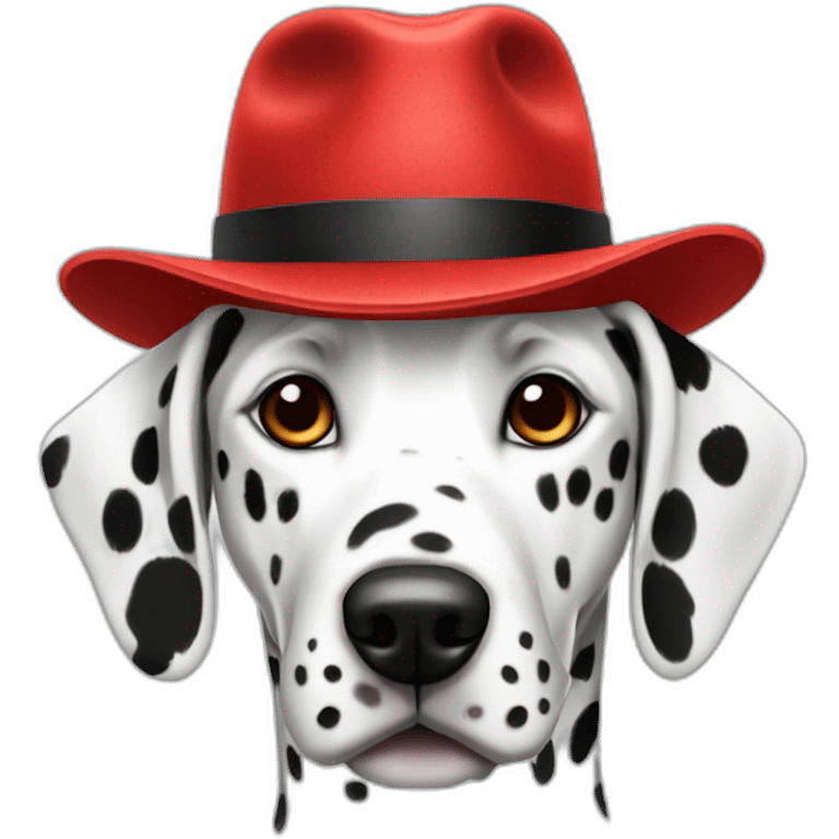 Dalmatian wearing a red fedora emoji