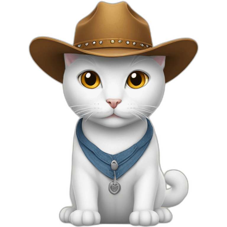 white cat wearing a cowboy hat emoji