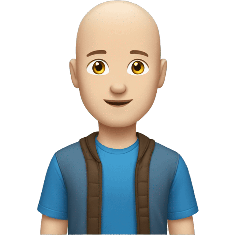 white young man bald brown yes blue t0shirt emoji