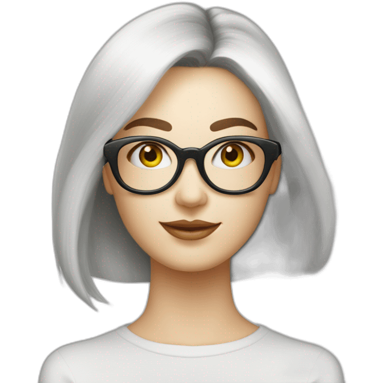 Femme vielle cheveux blanc lisse long lunette emoji