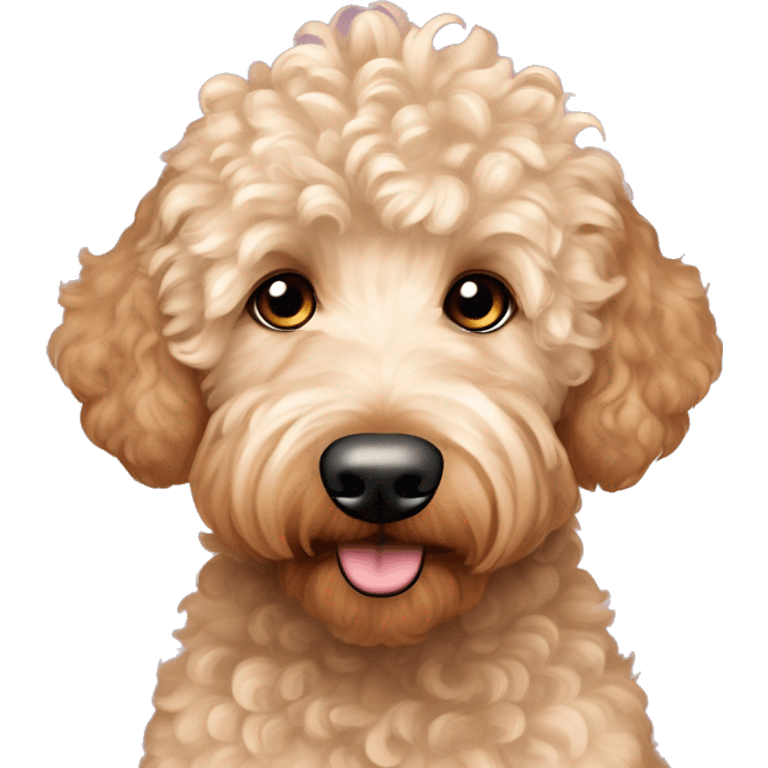 Goldendoodle-Shorthair, Mowhawk Curly top brown eye long redish curly eye-lashed short-fur male goldendoodle sweetie dog emoji