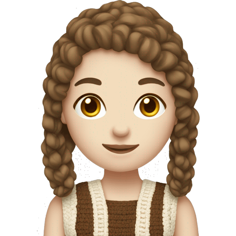 A young woman with pale skin and brown hair doing crochet  emoji