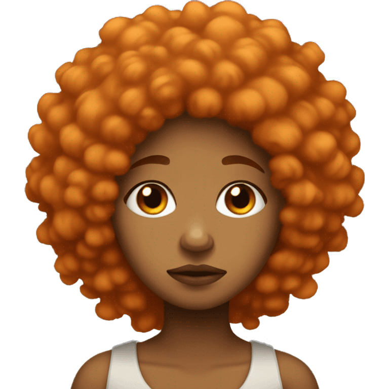 light brown girl with orange afro being sad emoji