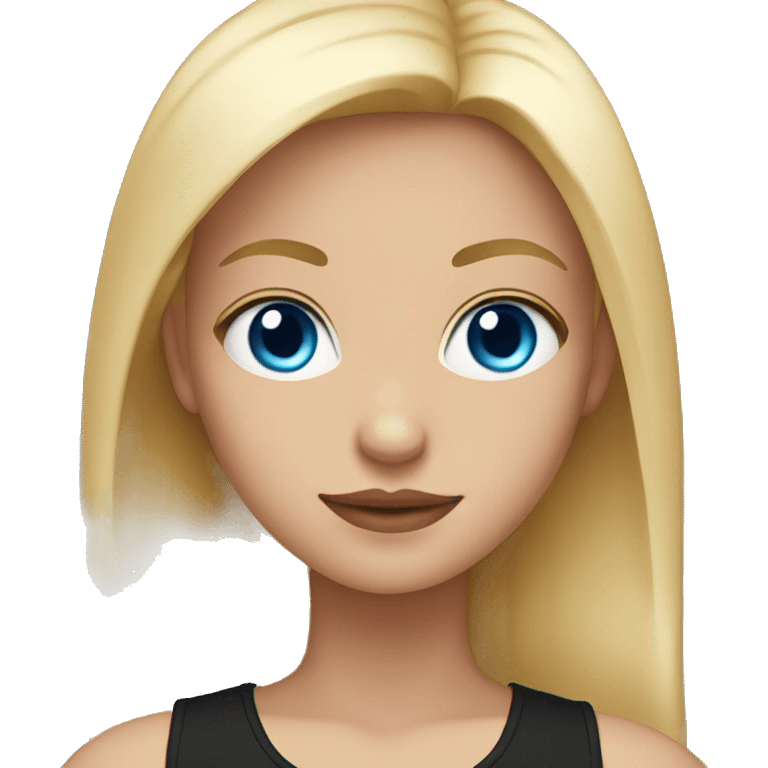 Girl with blue eyes and blonde straight hair with a black tank top  emoji