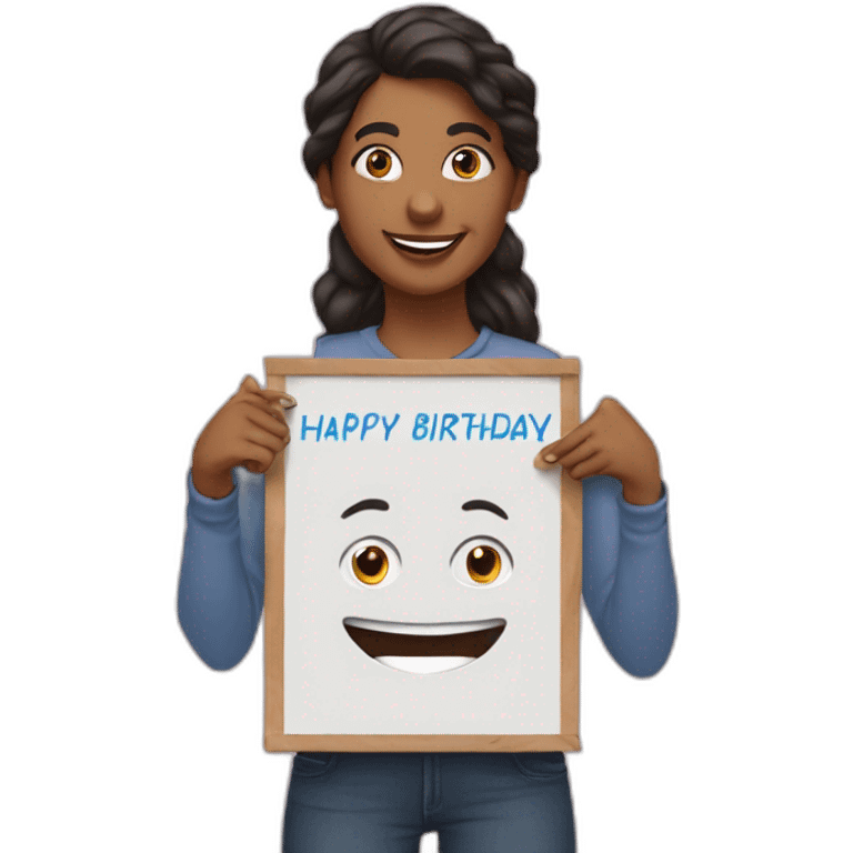 Person holding a sign that says “Happy Birthday Priya” emoji