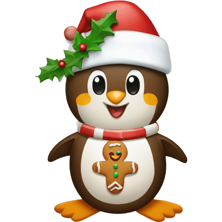 Christmas penguins making a gingerbread  emoji