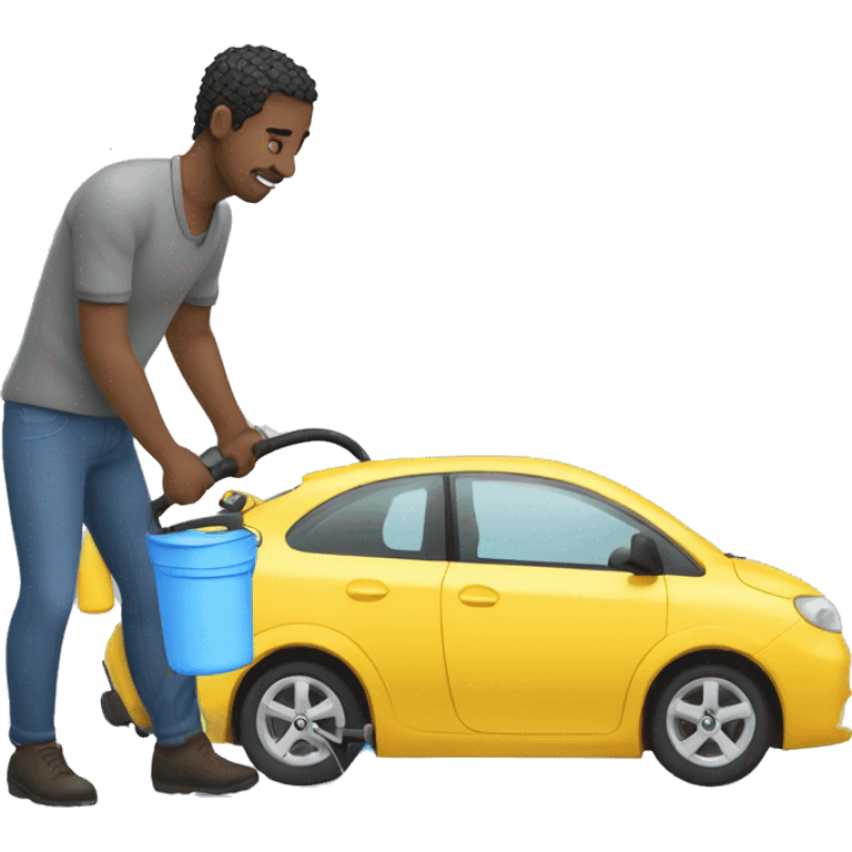 man washing a car with pressure washer emoji