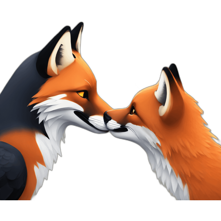 a black bird kissing a red fox emoji