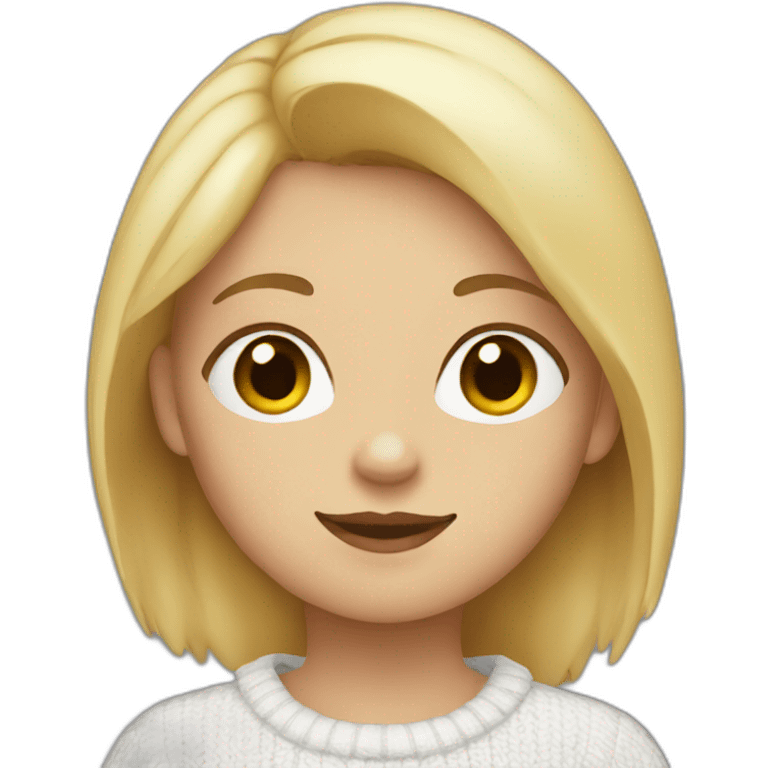 a girl with blond hair and a white sweater with a bear on it emoji