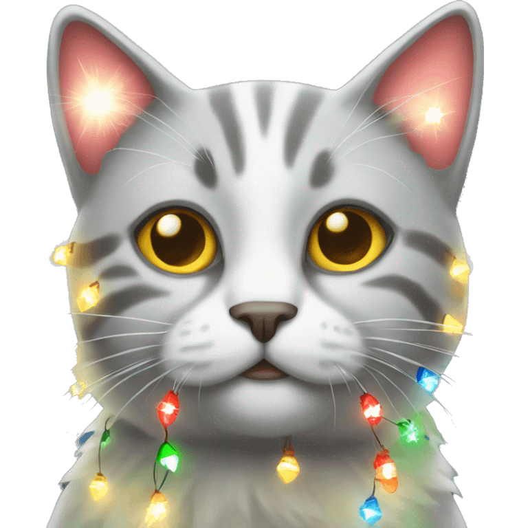 Christmas cat covered in Christmas lights  emoji