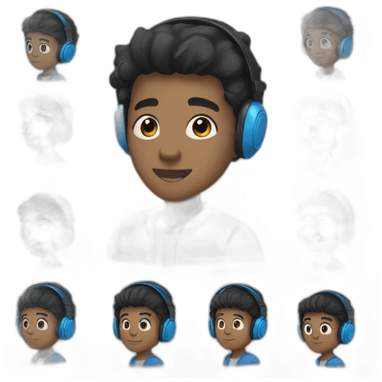  a young man with blue headphones, black hair emoji