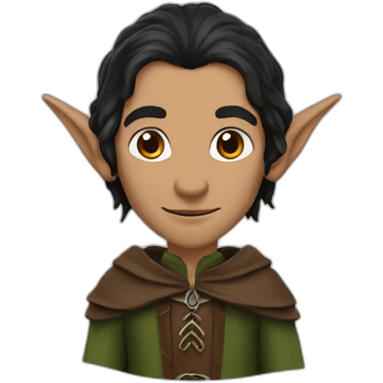 An elf from the lord of the rings, black long hair, pointy ears, brown eyes colors emoji