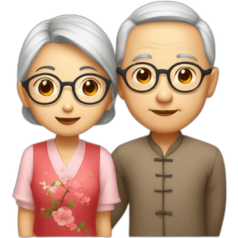 Old Chinese couples wear glasses kissing each other emoji