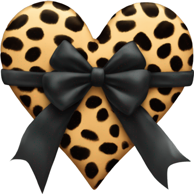 leopard print heart with tied black bow emoji