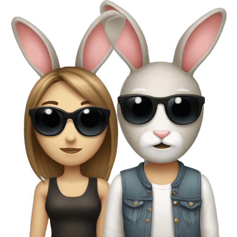 two stylish bunnies in love emoji