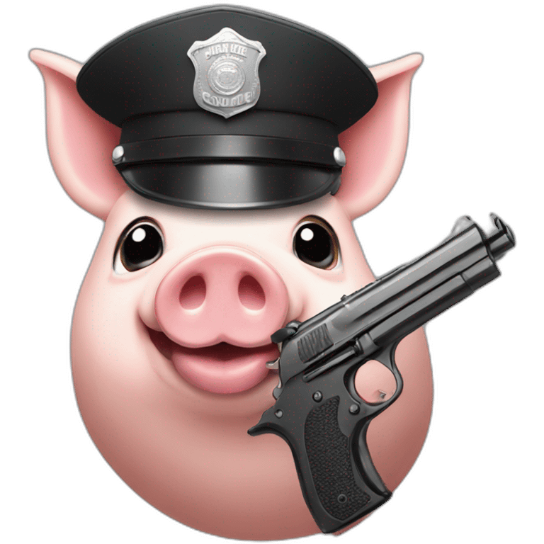 Pig in police hat with revolver eating donut emoji