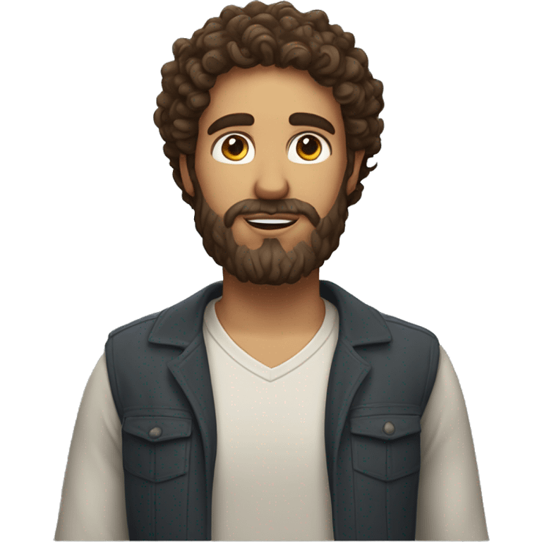 clean man with long curly brown hair and a brown beard with halo over head emoji