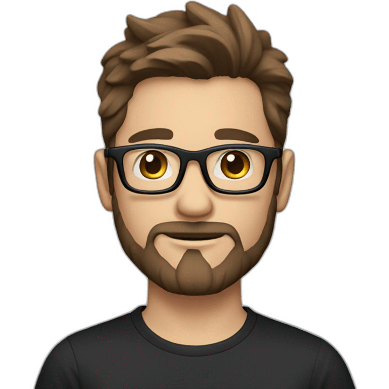 handsome guy with straight long brown hair blue eyes and transparent glasses with beard and black tshirt emoji