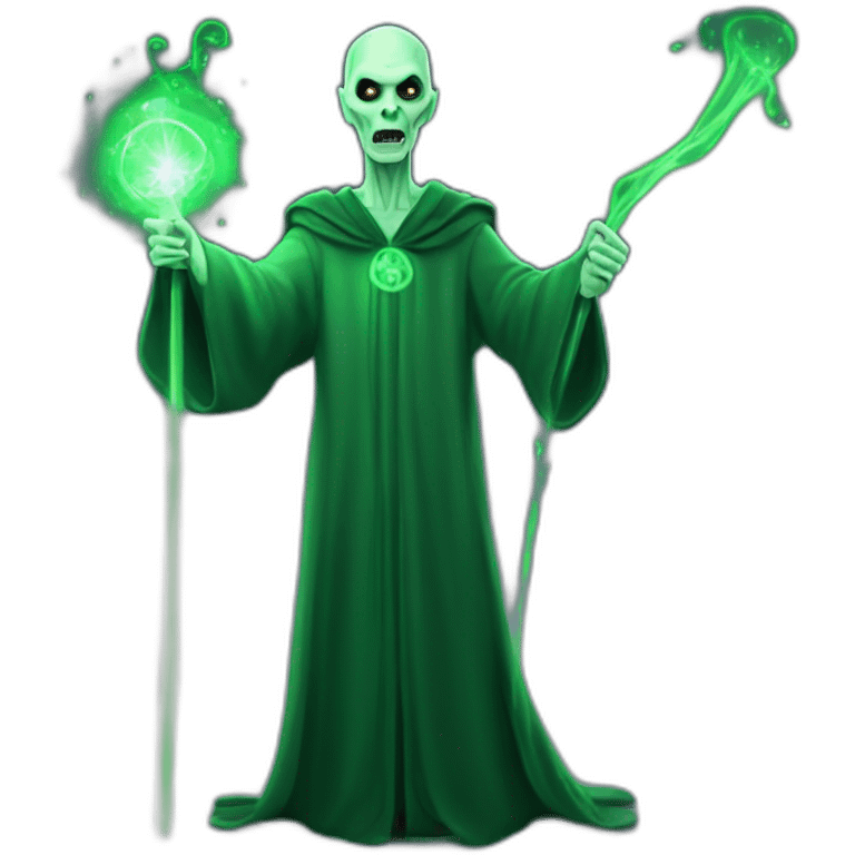 Voldemort full height with magic stick casting spell green lighting effect emoji