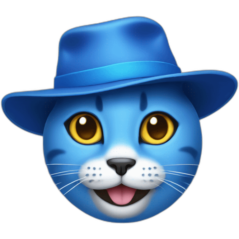 a blue cat with a smile in his hat emoji