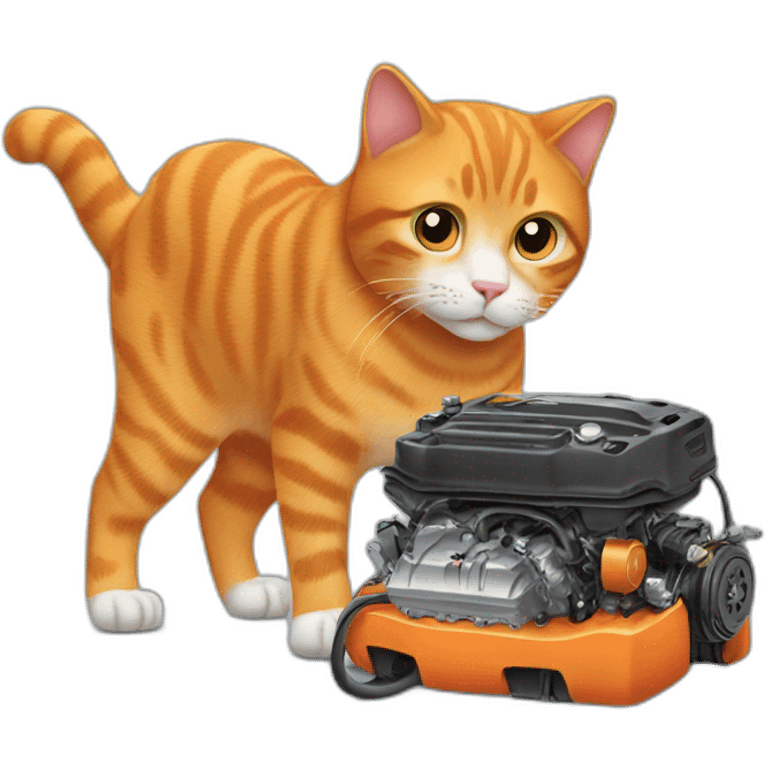 orange cat checking car engine emoji