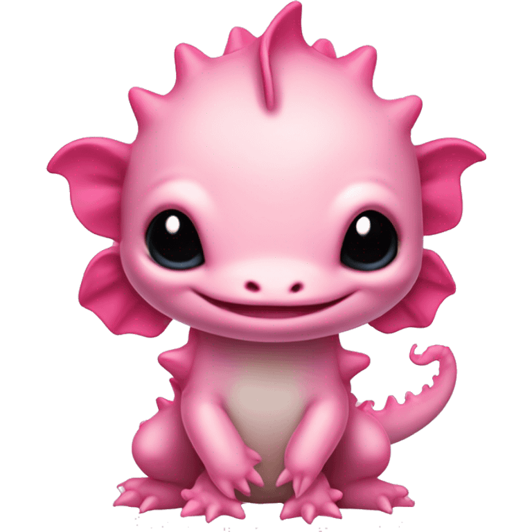 high detailed pink cute axolotl stitch chibi like Chinese dragon emoji