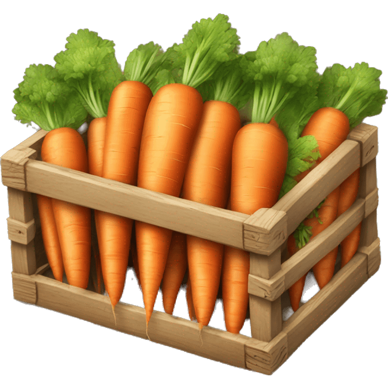 Realistic wooden crate box full of carrots isolated.  emoji