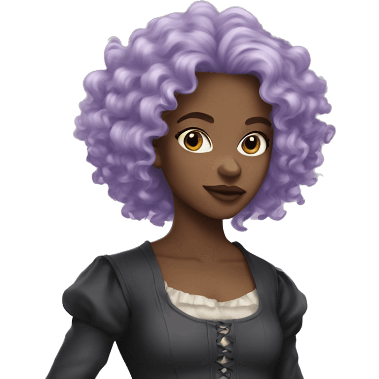 Three musketeers dark black women lilac curly hair emoji