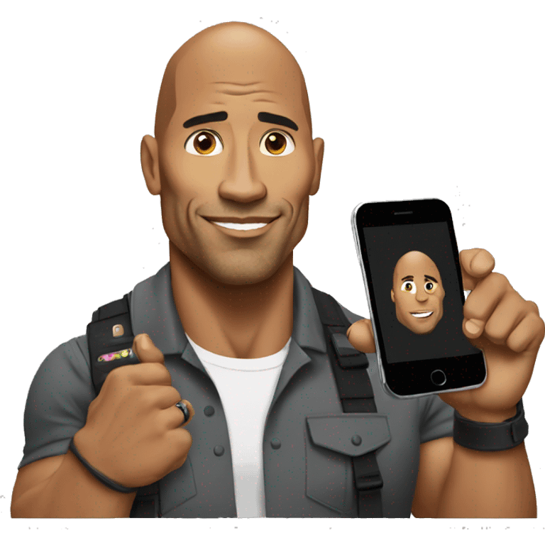 the rock with a mobile phone emoji