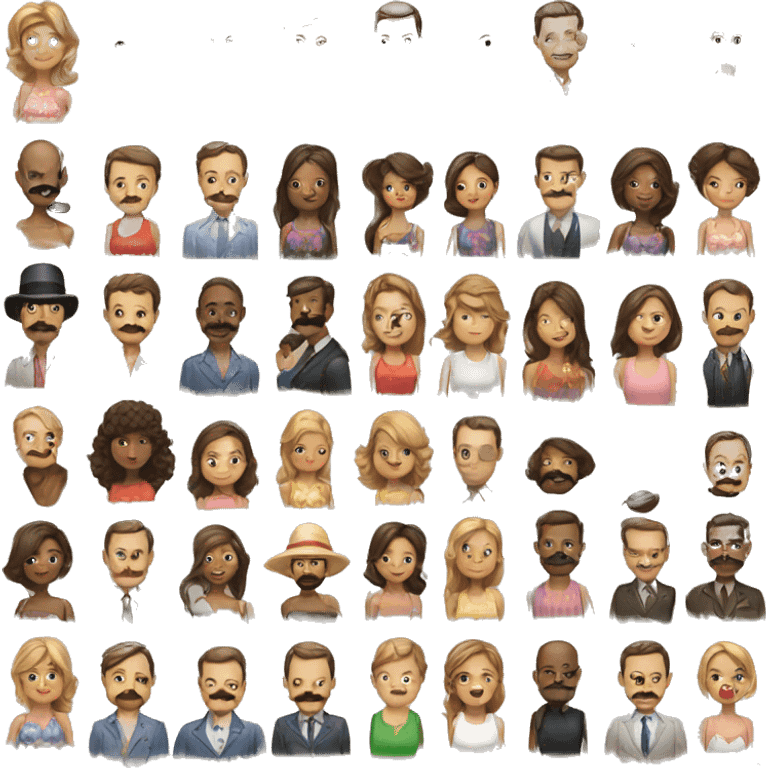 Men with moustaches and summer women dress emoji