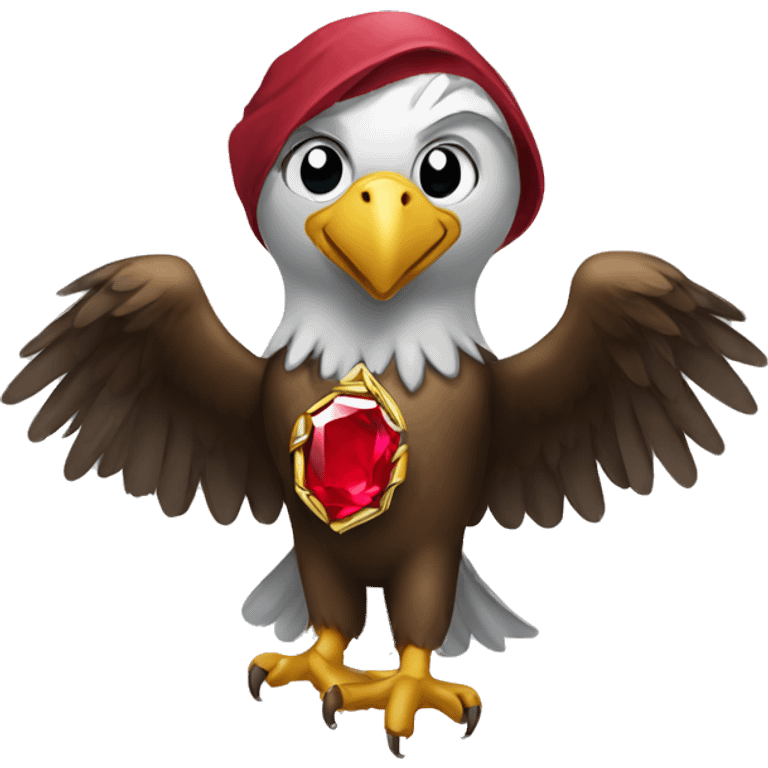 A picture of an eagle holding a ruby  emoji