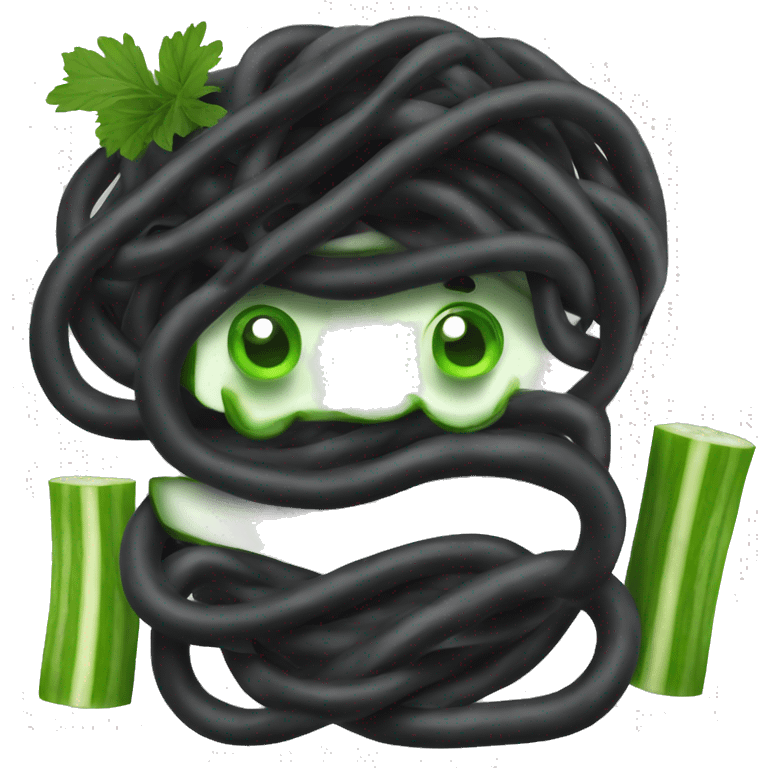 Black noodle with cucumber on top emoji