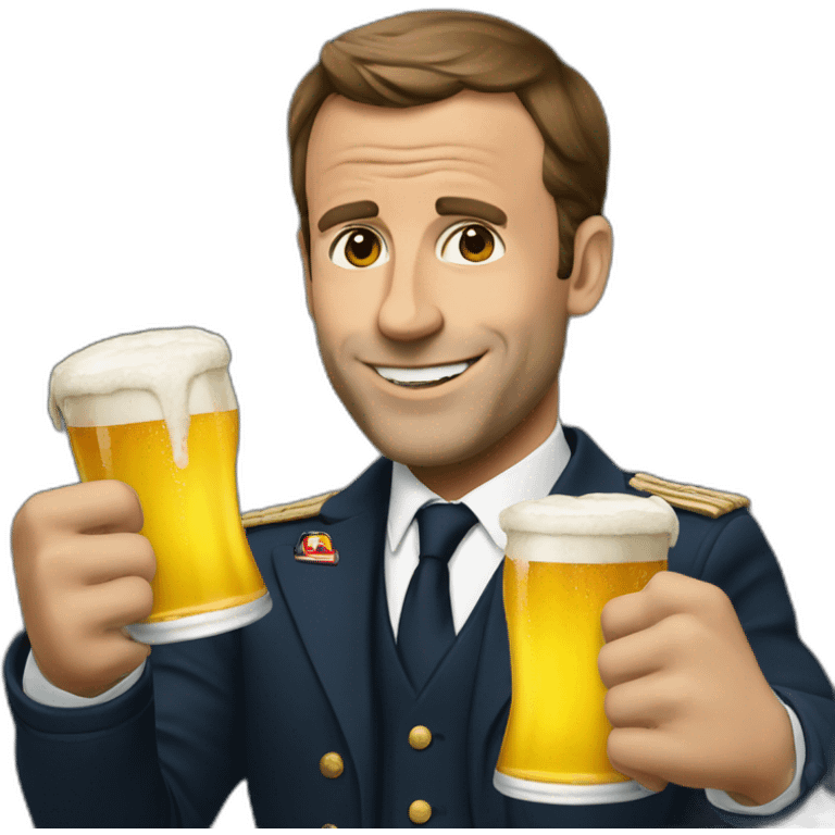 Macron with a beer emoji