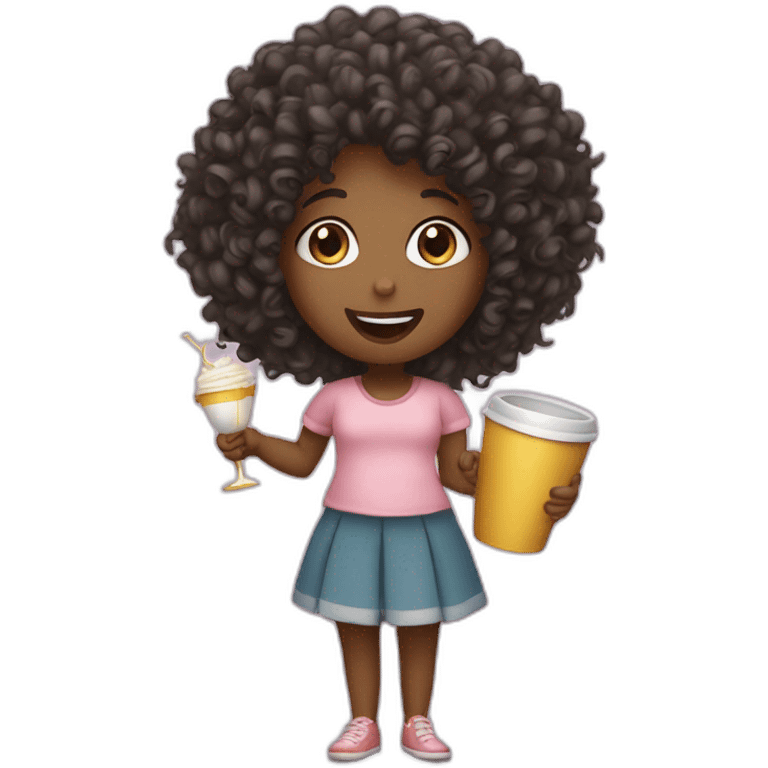 Curly girl with a singing cup emoji