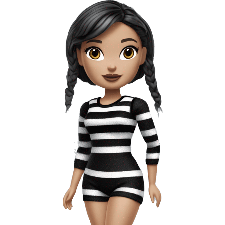 Bouclé Beauty Lingerie Barbie, Wednesday Addams from academy, in dark-gray and black striped outfit. emoji