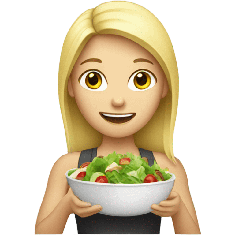 Blond girl eating salad  emoji