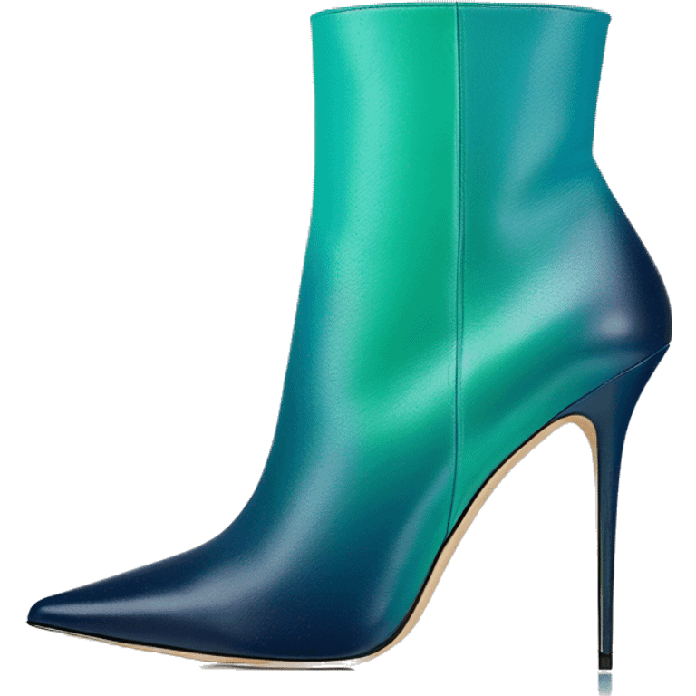 Realistic isolated top view of a pair of light teal,green,navy blue ombre Jimmy Choo stiletto pointed toe boots. emoji