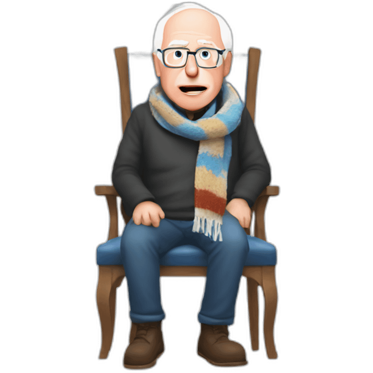 Bernie sanders freezing on chair wearing a scarf emoji