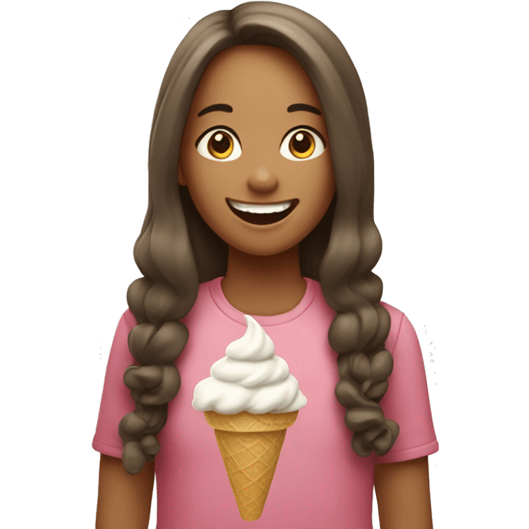 smiling girl with long hair eating ice cream emoji