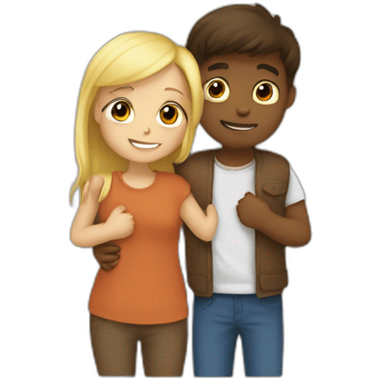 Hug between a Blond girl an brown boy emoji