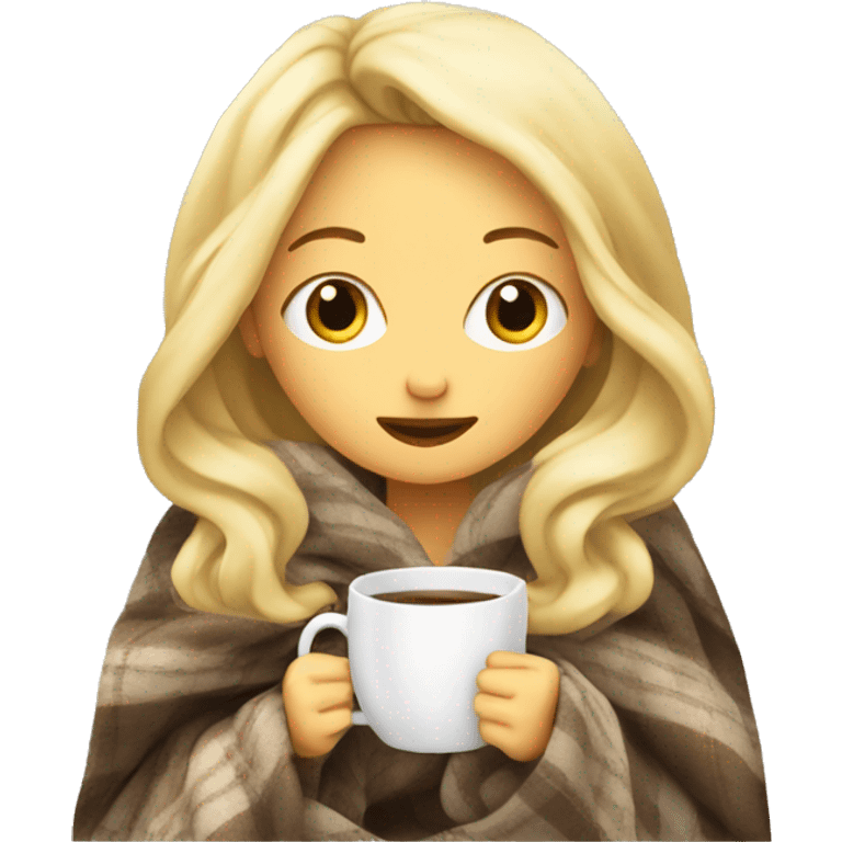 blonde girl inside a blanket sipping coffee eyes closed emoji