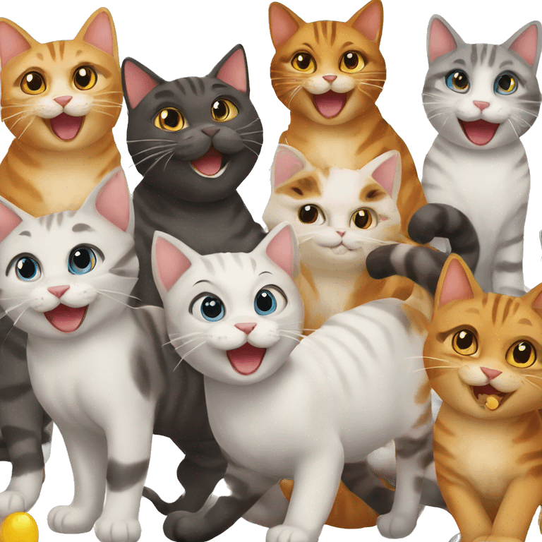 nine happy cats at a party emoji