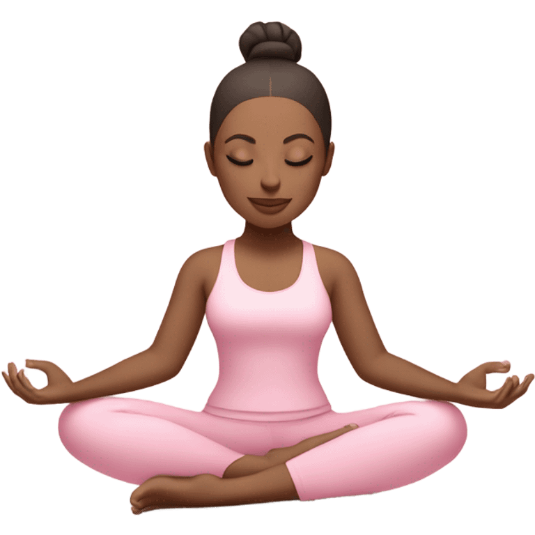 eyes closed emoji white brunette with a high bun girl in lotus pose wearing a pastel pink yoga set  emoji